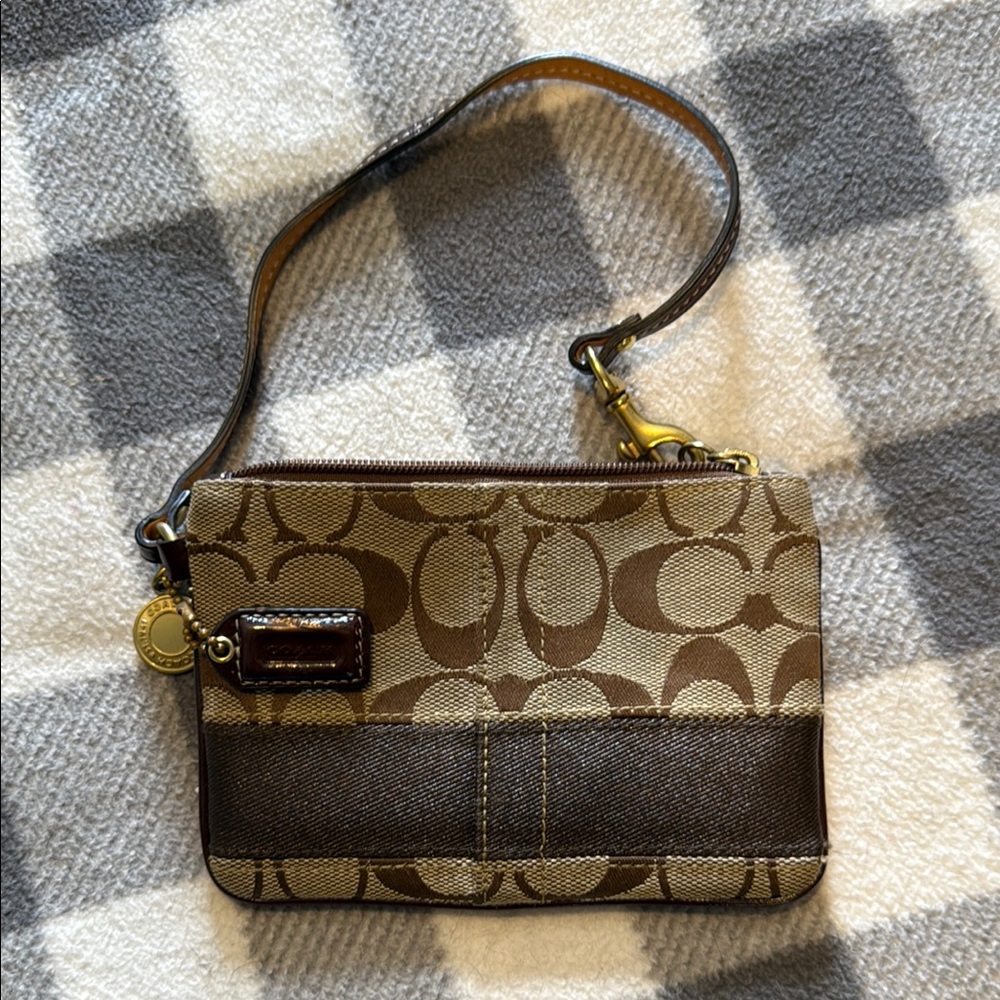 Coach Brown and Tan Wristlet